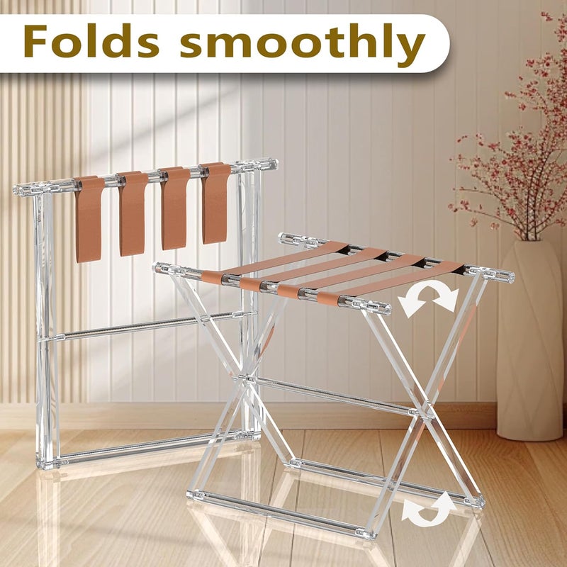 Verssure Acrylic Luggage Rack for Guest Room,Folding Luggage Rack with Leather Straps,Holds up to 120 lbs Suitcase Stand for Bedroom, Living Room and Hotel (Brown Leather) - Image 5